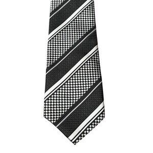 Hisdern Mens Black‎ White Checkered Striped Geometric Handmade Necktie Tie